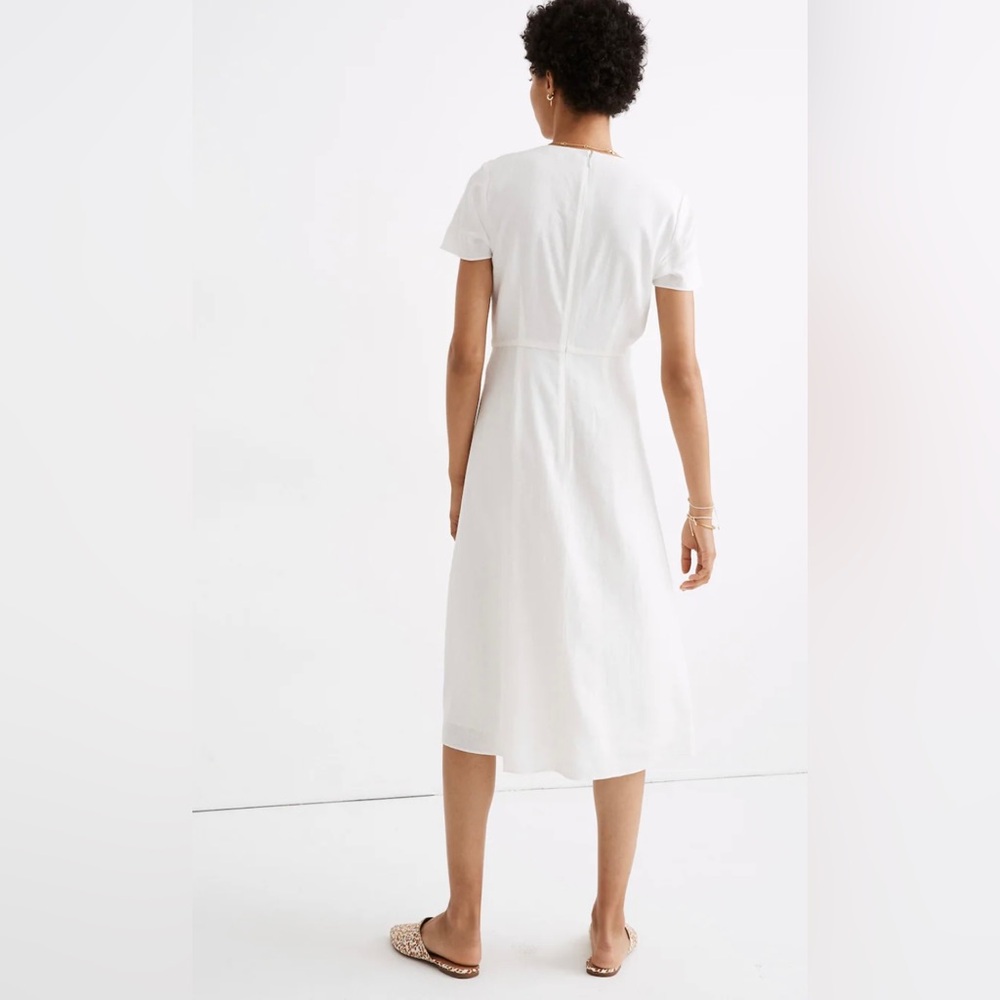MADEWELL petite Linen-Blend Button-Wrap Midi Dress 2P excellent condition - Picture 4 of 5